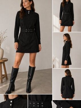 ZARA Belted Faux Suede Mini Dress Sz M NWT